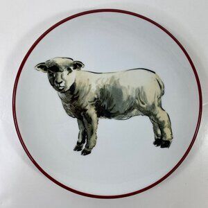 Omniware 8.5" Stoneware Sheep Salad Plate Red Rim Vintage